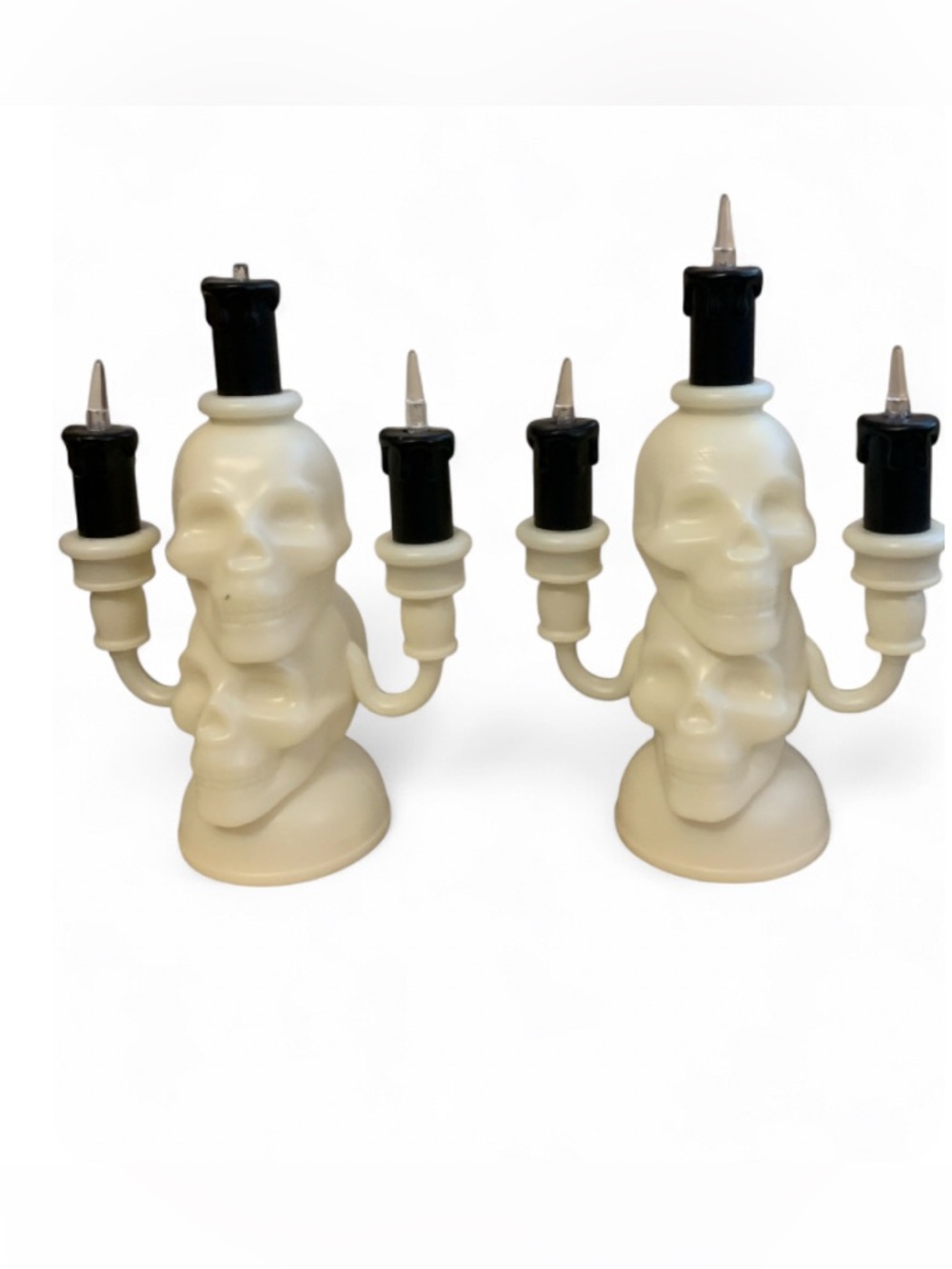 Set of 2 Vintage White plastic skull candelabra,halloween decor